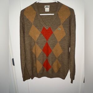 vintage Lacoste wool blend argyle v-neck sweater men's sz 5 EUC